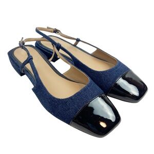 Sam Edelman Womens Blue Denim Kara Cap Toe Slingback Kitten Heels Size 7.5